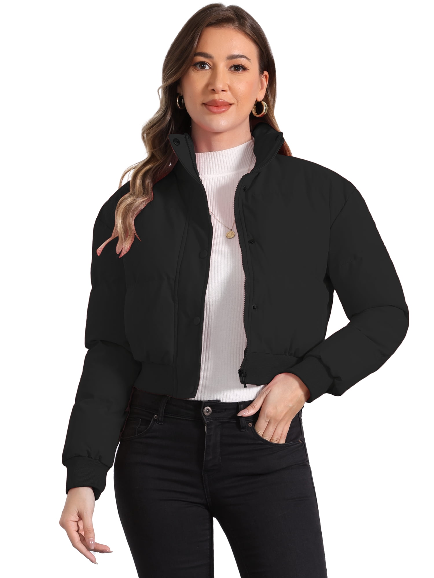 DARING DIVA Women's Outwear Baggy Padded Cropped Bomber Jacket M Black