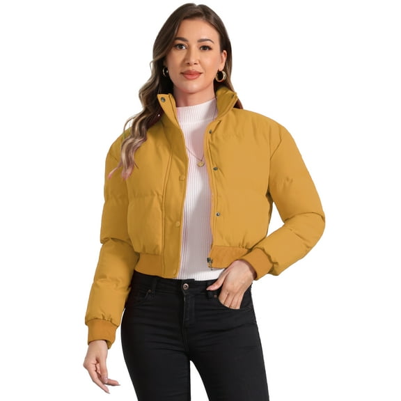 DARING DIVA Women's Outwear Baggy Padded Cropped Bomber Jacket M Dark Yellow