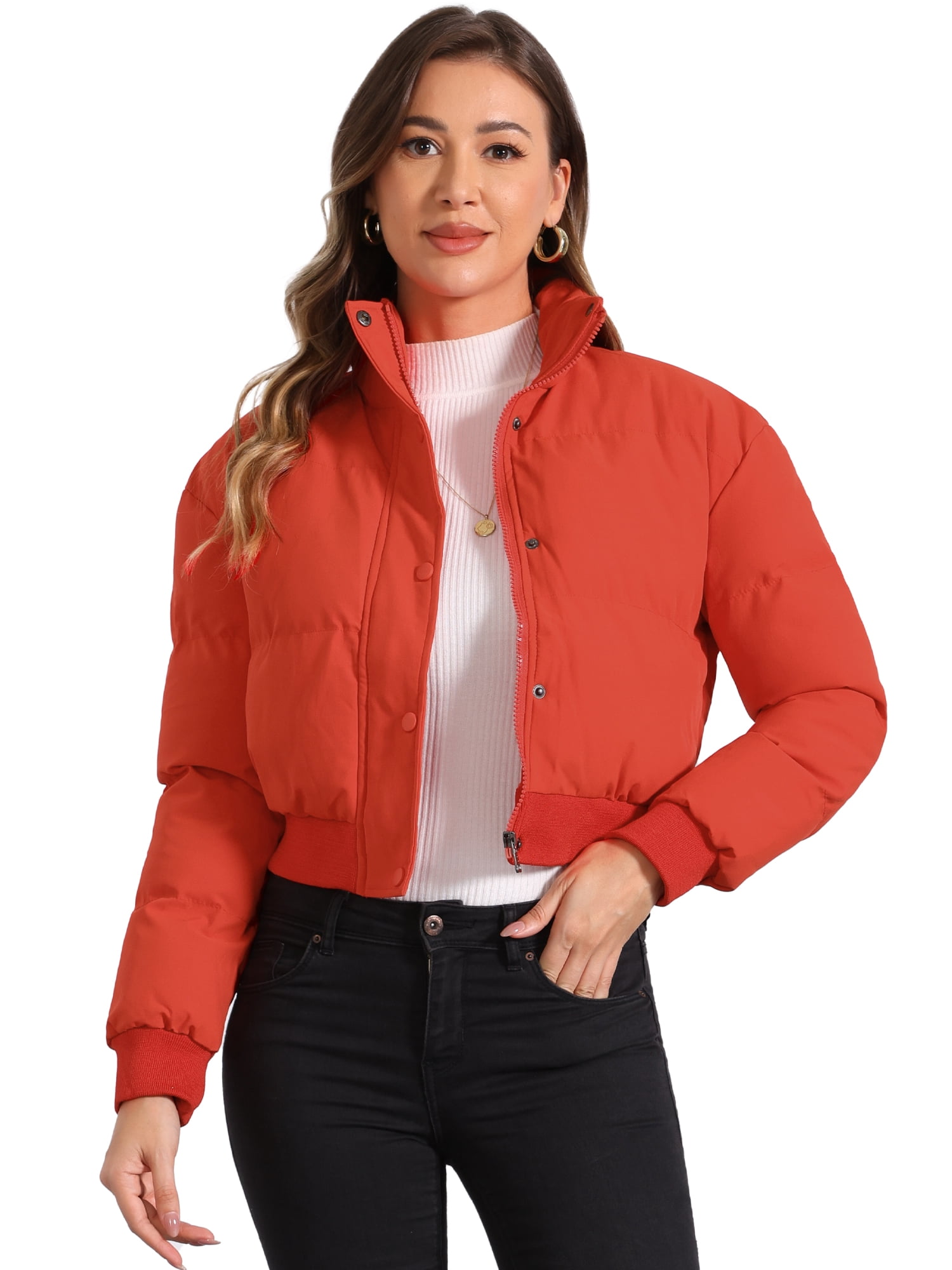 DARING DIVA Women's Outwear Baggy Padded Cropped Bomber Jacket M Red