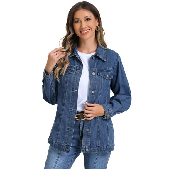 DARING DIVA Women's Oversized Long Sleeve Denim Jacket with Pockets XS Blue