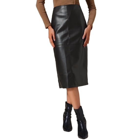 DARING DIVA Women's PU Leather Midi Party Split Back Bodycon Pencil Skirt X-Small Black