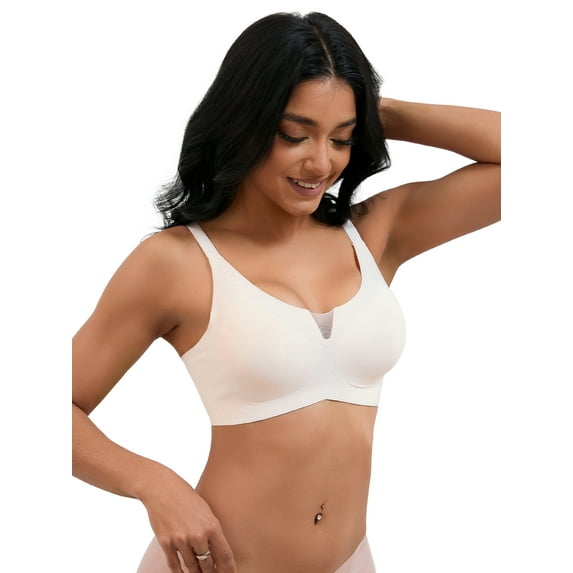 DARING DIVA Women's Padded Breathable Bras Push Up Mesh Wirefree Bras Beige L