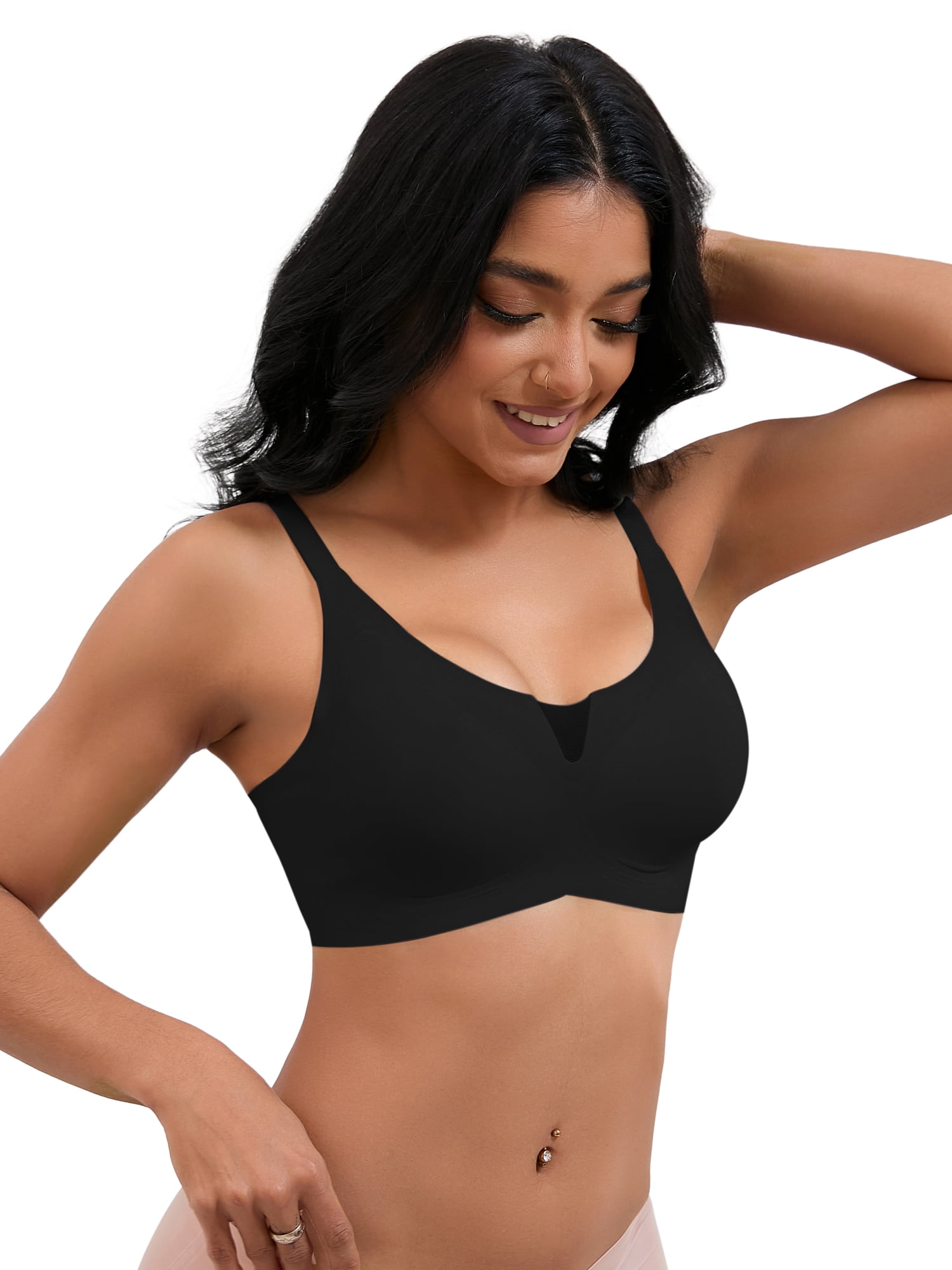 DARING DIVA Women's Padded Breathable Bras Push Up Mesh Wirefree Bras Black M