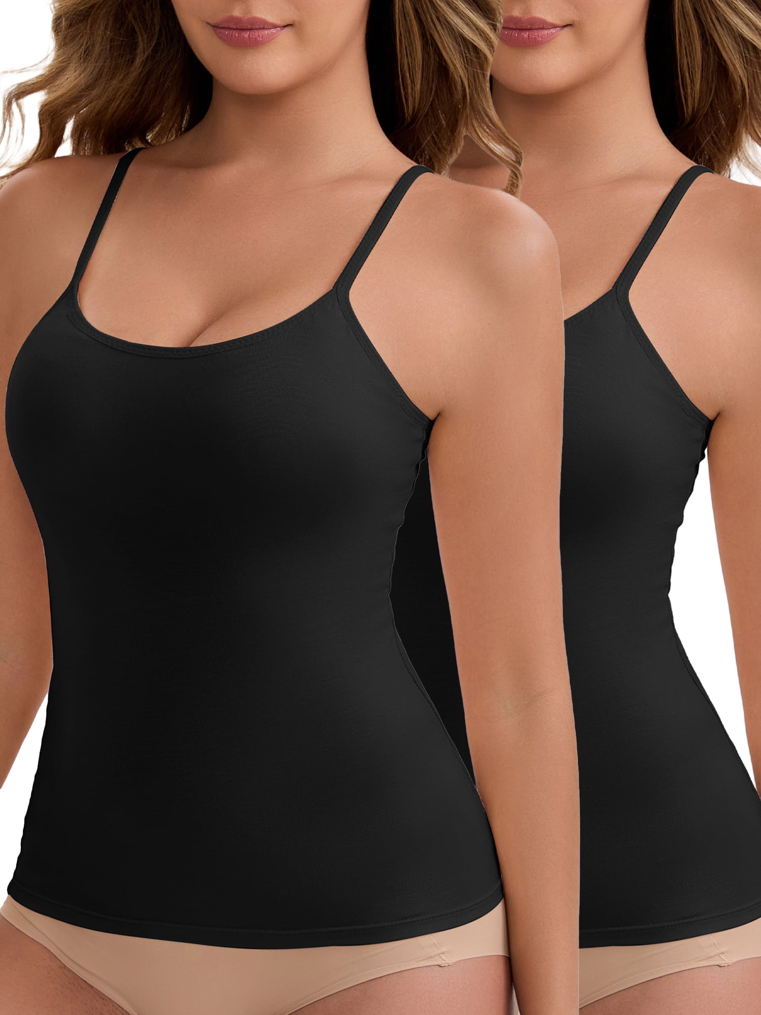 DARING DIVA Women's Padded Tank Top Round Neck Casual Camisole L 2 Black