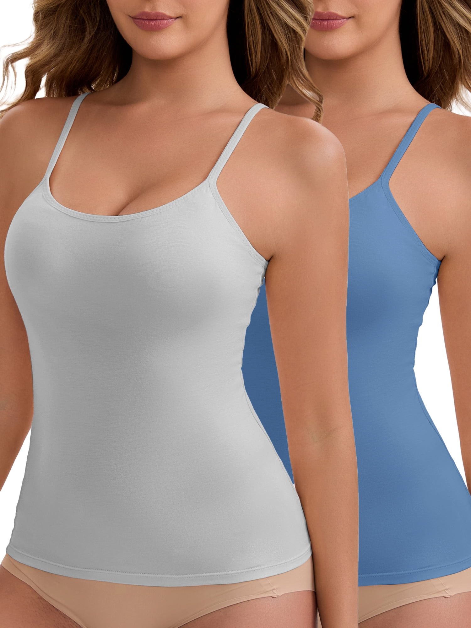 DARING DIVA Women's Padded Tank Top Round Neck Casual Camisole S 1 Blue 1 Grey