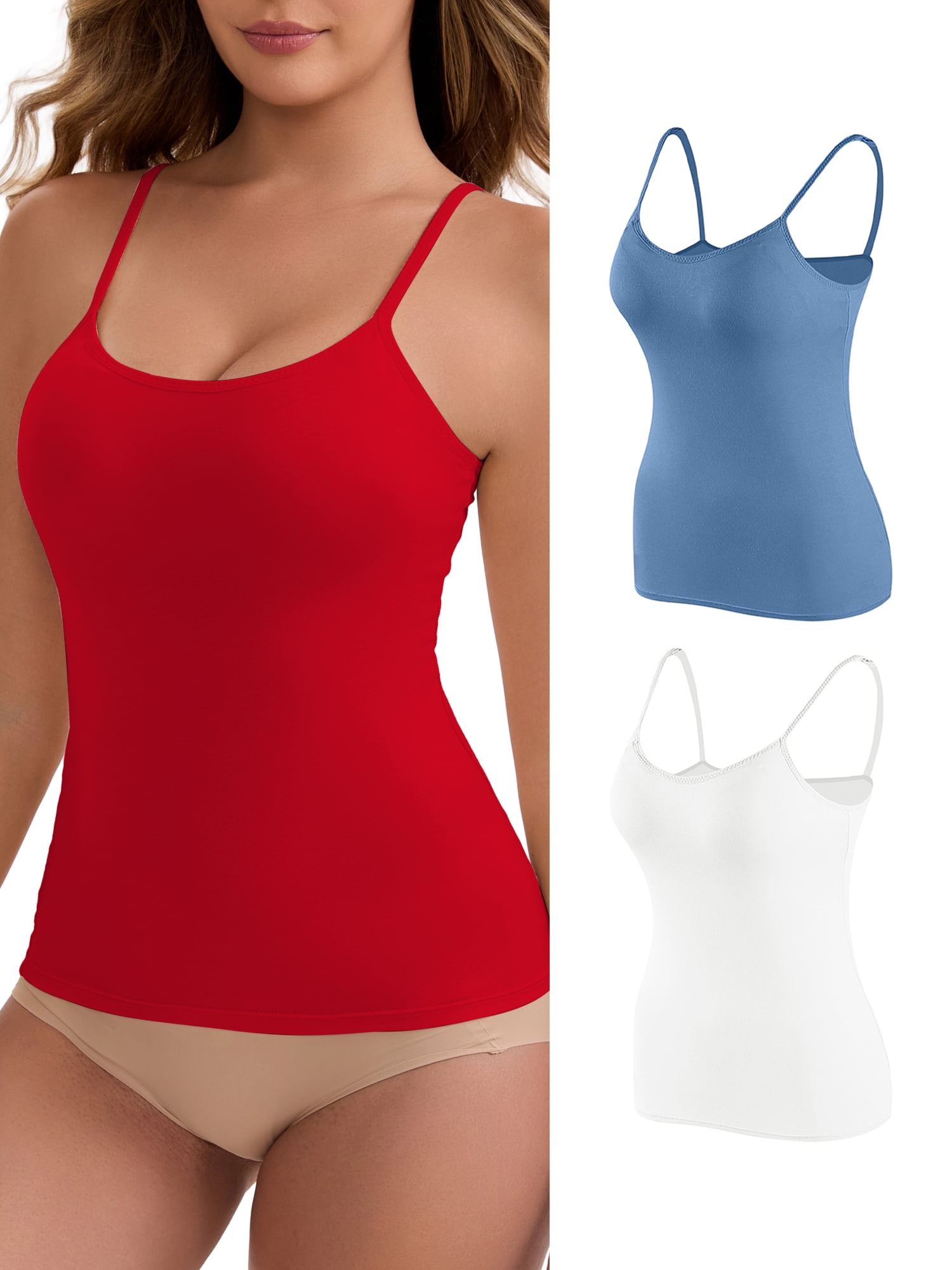 DARING DIVA Women's Padded Tank Top Round Neck Casual Camisole XL 1 White 1 Wine Red 1 Blue