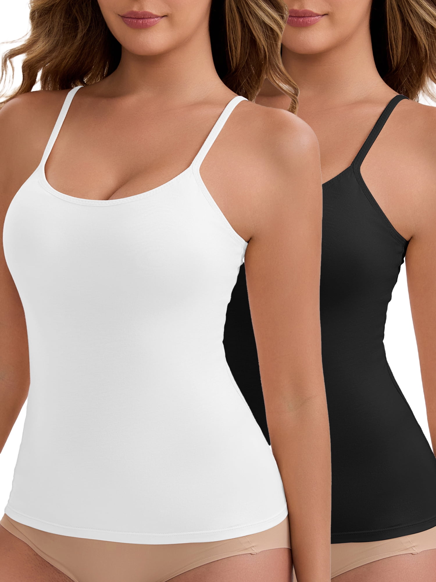 DARING DIVA Women's Padded Tank Top Round Neck Casual Camisole XXL 1 White 1 Black
