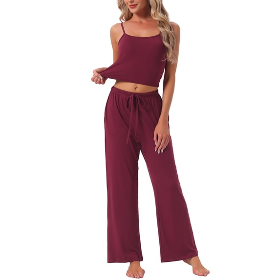 DARING DIVA Women's Pajama Set Cami Jersey Knit Adjustable Spaghetti Strap Pants L Red