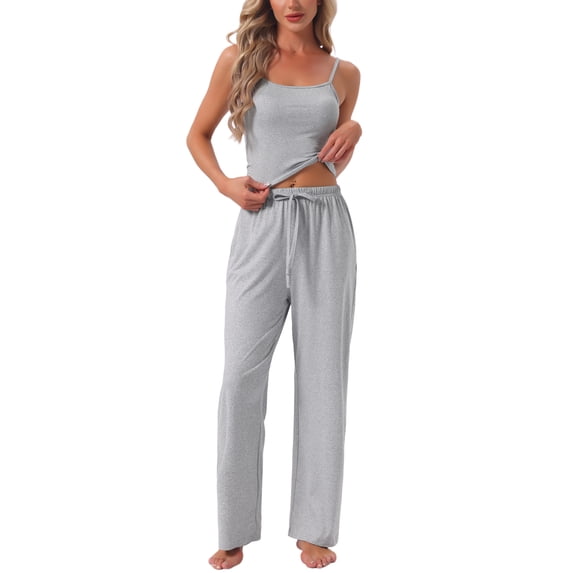 DARING DIVA Women's Pajama Set Cami Jersey Knit Adjustable Spaghetti Strap Pants M Gray