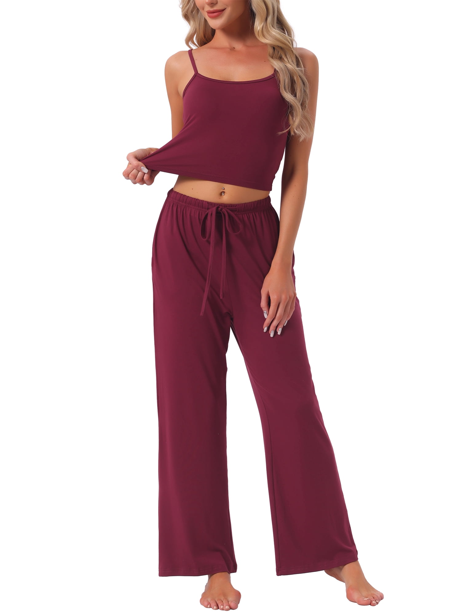 DARING DIVA Women's Pajama Set Cami Jersey Knit Adjustable Spaghetti Strap Pants M Red