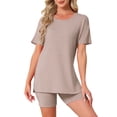 thumbnail image 1 of DARING DIVA Women's Pajama Set Split Jersey Knit Tops with Fitted Shorts L Brown, 1 of 7