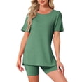 thumbnail image 1 of DARING DIVA Women's Pajama Set Split Jersey Knit Tops with Fitted Shorts XL Green, 1 of 7