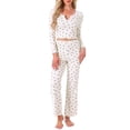 thumbnail image 1 of DARING DIVA Women's Pajama Sets Cherry Print Ruffled Long Sleeve Top and Pants XL Apricot, 1 of 6