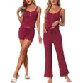 thumbnail image 1 of DARING DIVA Women's Pajama Sets Ribbed Knit Lace Tank Shorts Pants Sleepwear L Red, 1 of 7