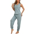thumbnail image 1 of DARING DIVA Women's Pajamas Loungewear Knit V Neck Tank Tops with Pants Set Blue L, 1 of 6