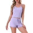 thumbnail image 1 of DARING DIVA Women's Pajamas Ribbed Knit Lace Trim Camisole Tank Top with Shorts M Purple, 1 of 7