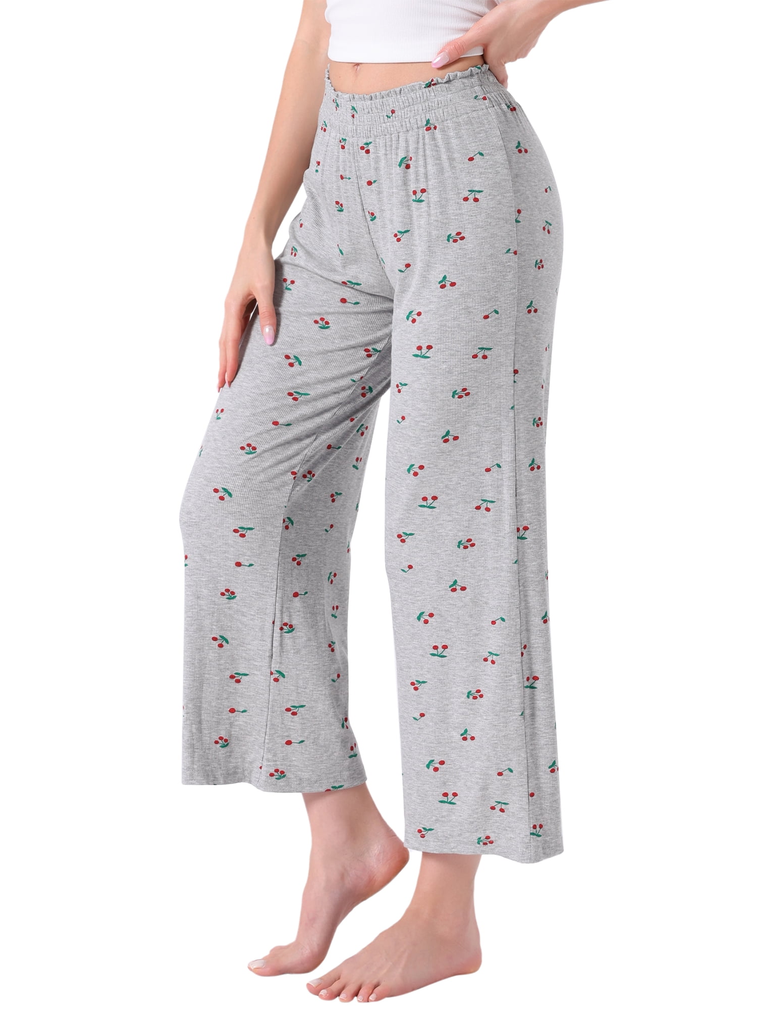 DARING DIVA Women's Palazzo Print Lounge Elastic Waist Loose Wide Leg Pants S Gray