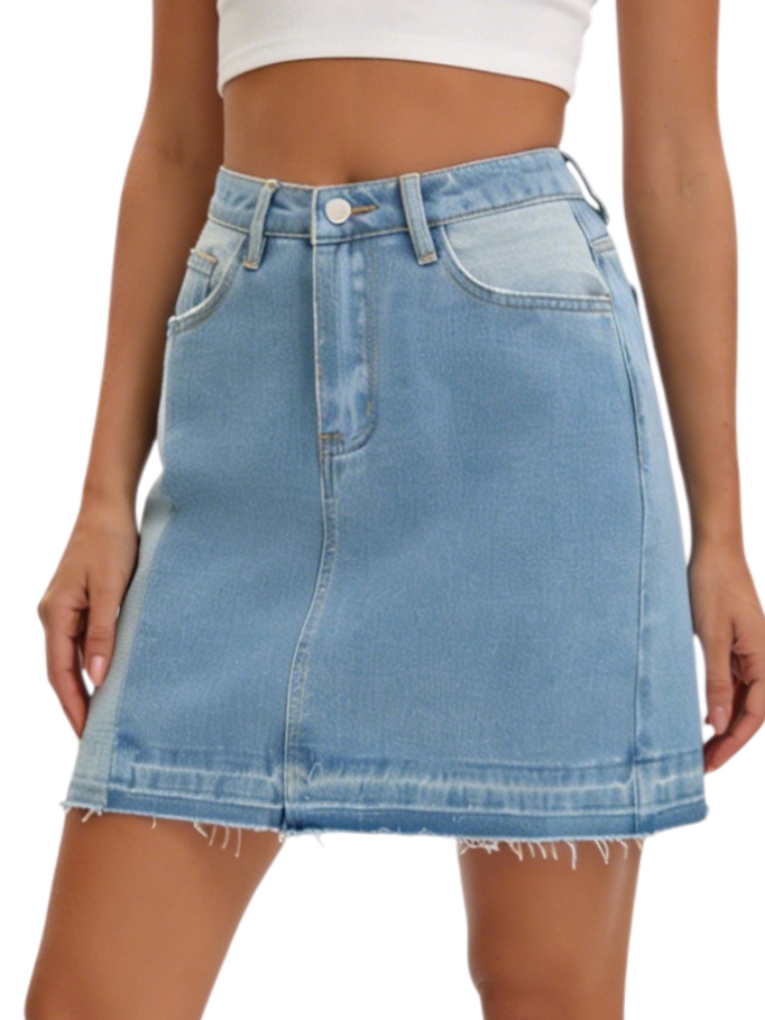 DARING DIVA Women's Patchwork Jean Skirt Color Block A Line Mini Large Blue