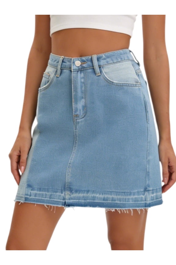 Women's Patchwork Jean Skirt Color Block A Line Mini Large Blue