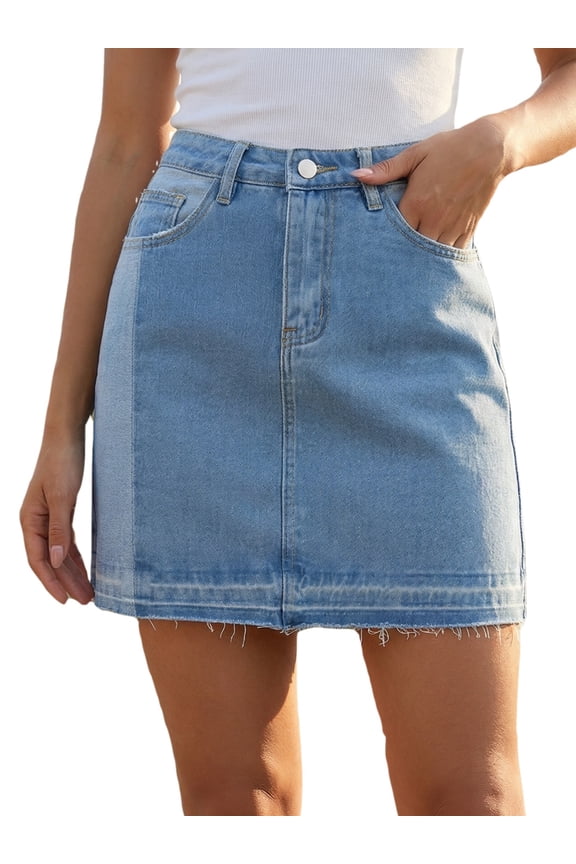 Women's Patchwork Jean Skirt Color Block A Line Mini Medium Blue