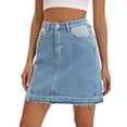 thumbnail image 1 of DARING DIVA Women's Patchwork Jean Skirt Color Block A Line Mini Small Blue, 1 of 7