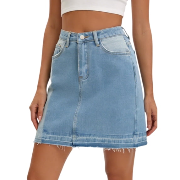DARING DIVA Women's Patchwork Jean Skirt Color Block A Line Mini Small Blue
