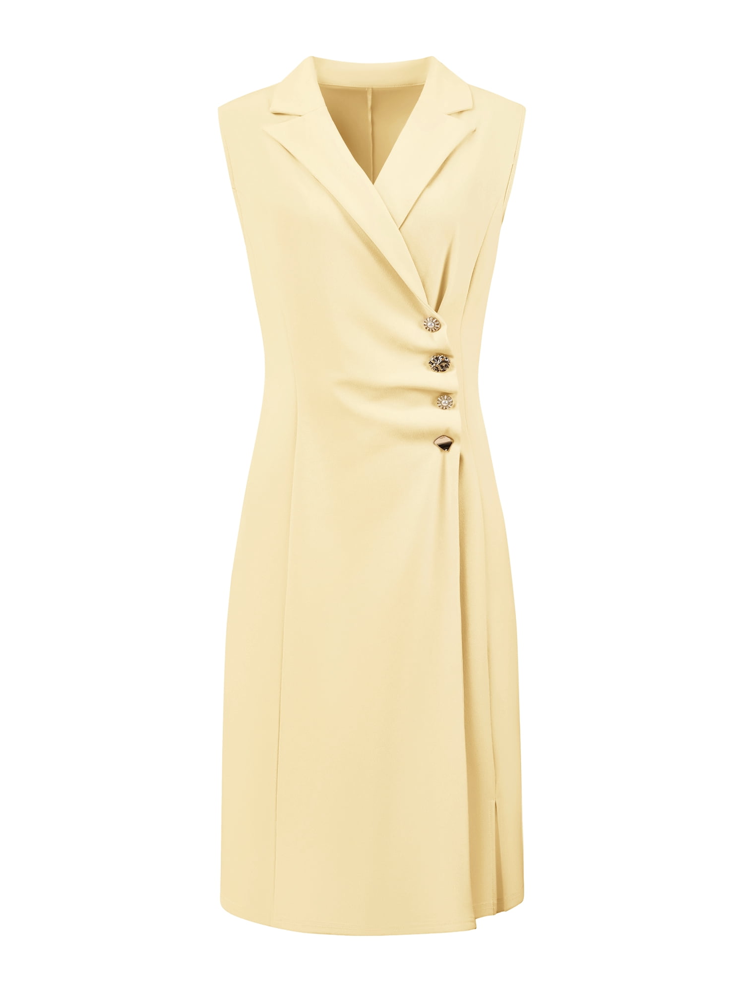 DARING DIVA Women's Pencil Knee Length Notch Lapel Neck Sheath Dress 2XL Yellow