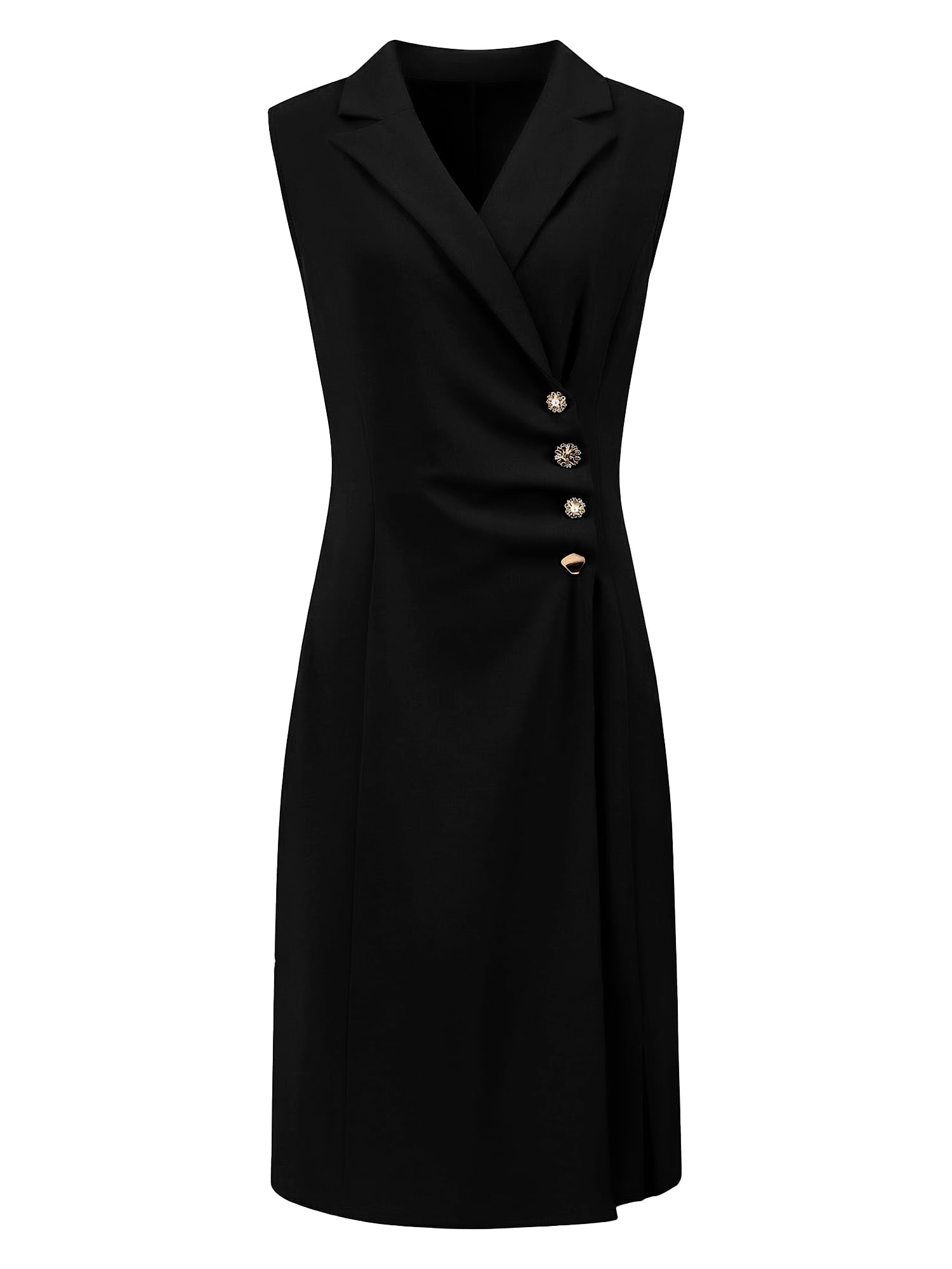 DARING DIVA Women's Pencil Knee Length Notch Lapel Neck Classy Sheath Dress 2XL Black