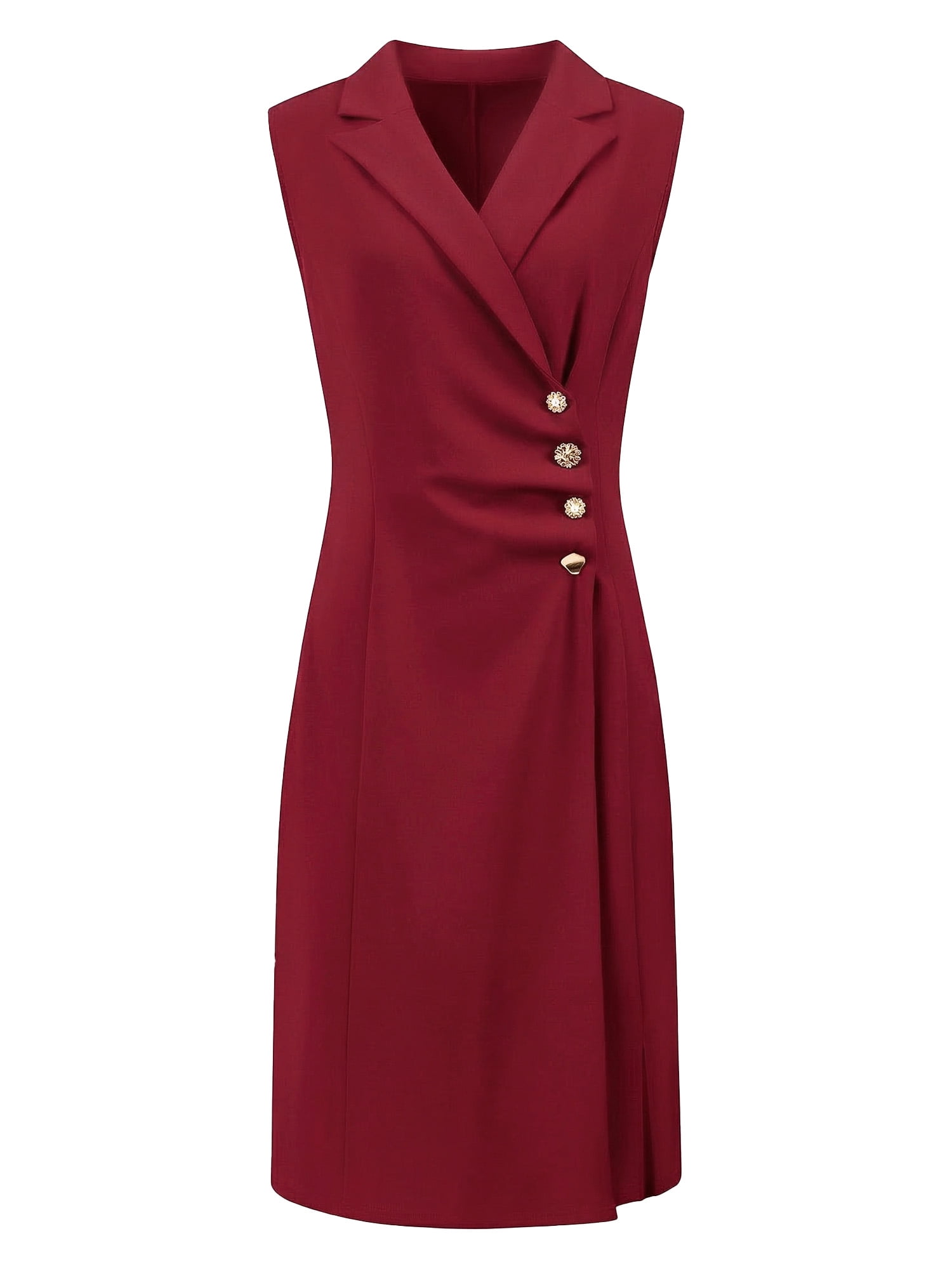 DARING DIVA Women's Pencil Knee Length Notch Lapel Neck Classy Sheath Dress S Wine Red