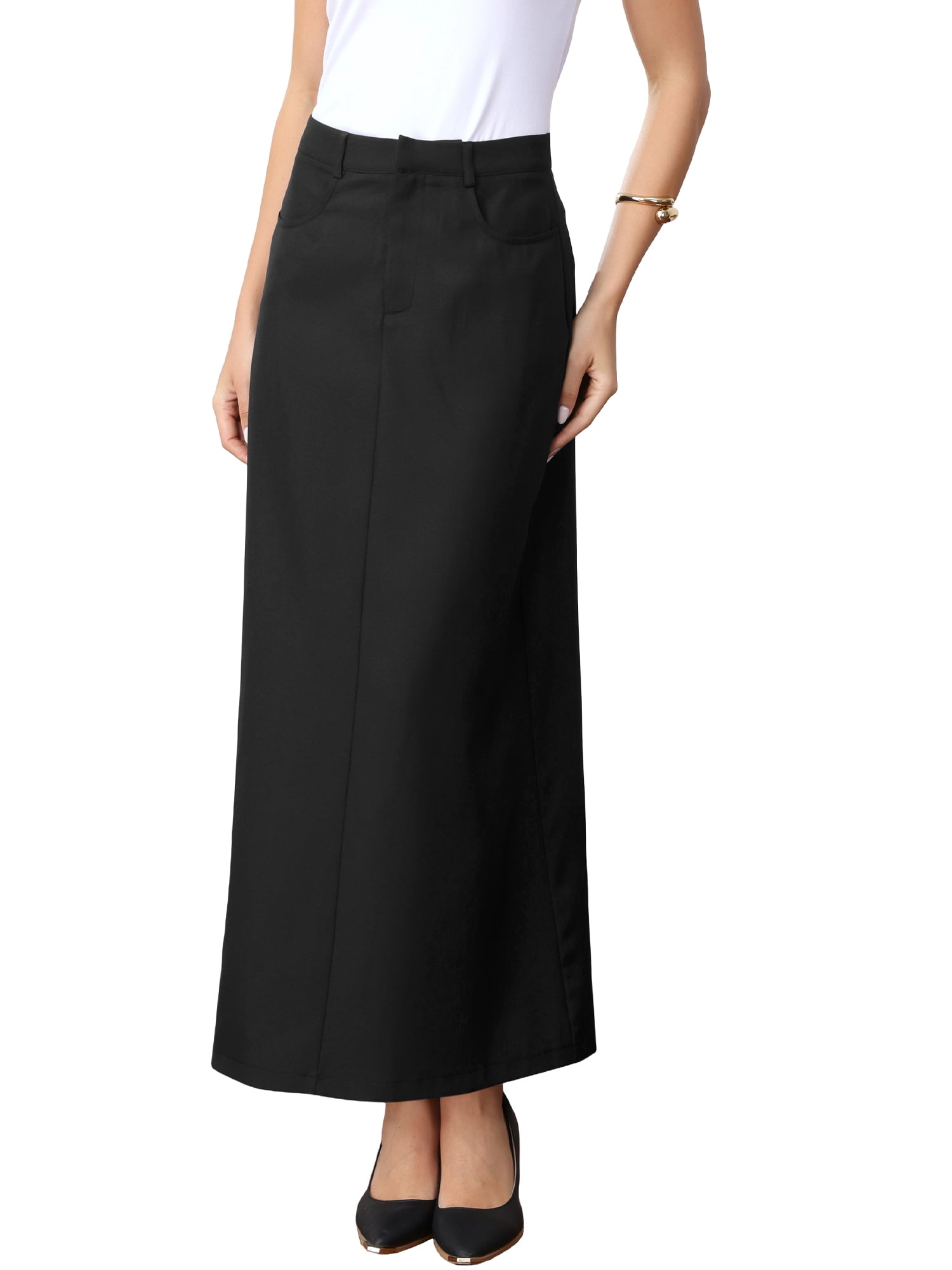 DARING DIVA Women's Pencil Long Skirt High Waist Pockets Midi Skirts X-Small Black
