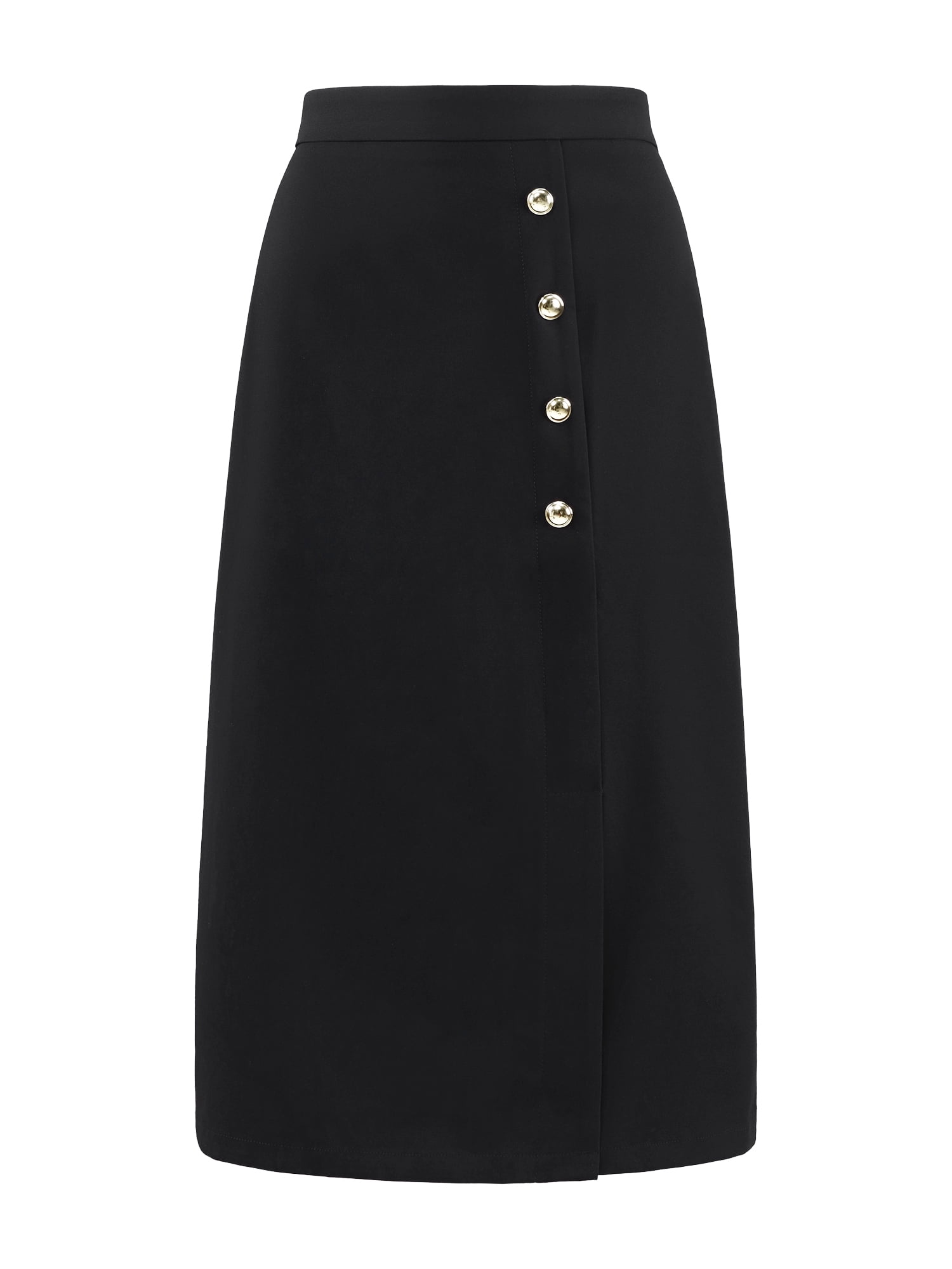 DARING DIVA Women's Pencil Skirt High Waist Button Decor Midi Skirts L Black