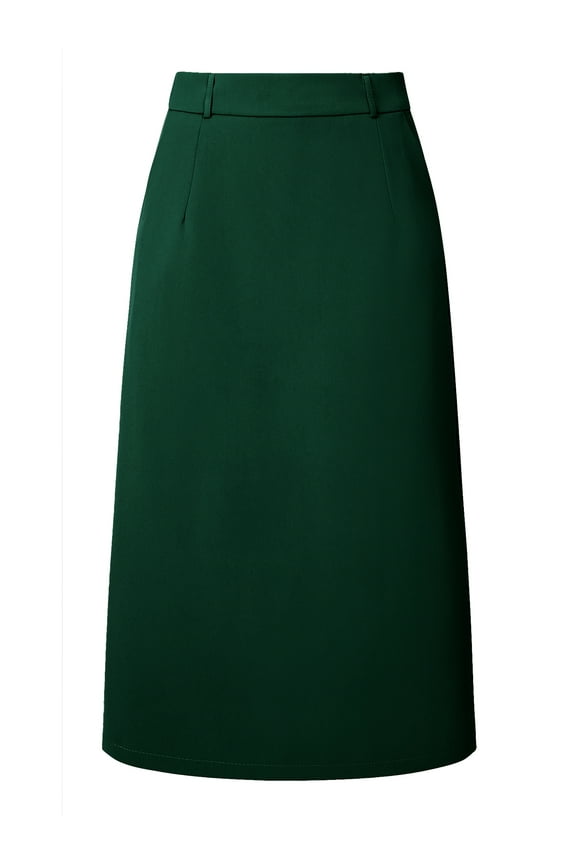 Women's Pencil Skirt with High Waist and Split Back M Dark Green