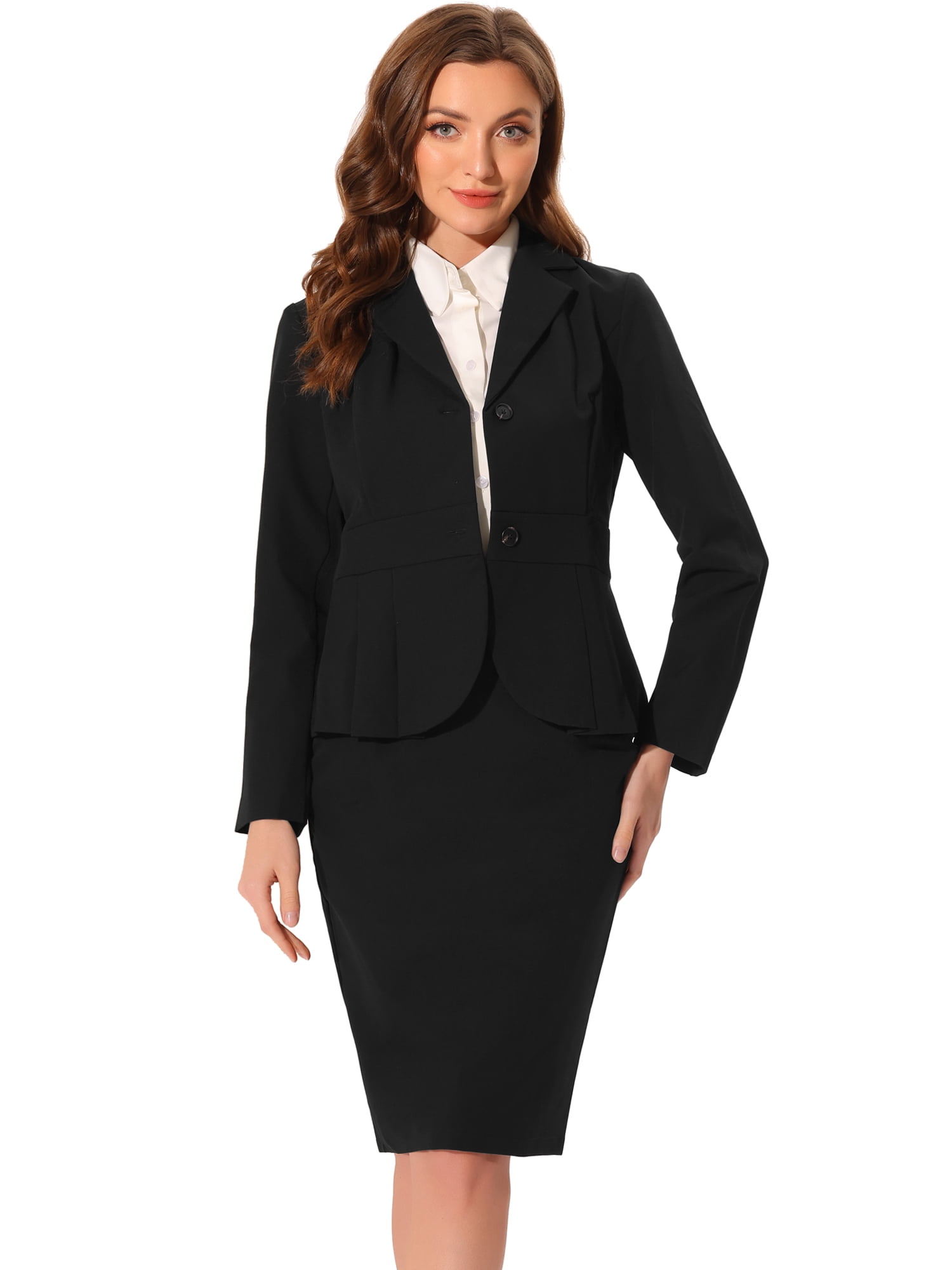 DARING DIVA Women's Peplum Blazer Pencil Skirt 2 Pcs Suit Set 3XL Black