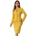 thumbnail image 1 of DARING DIVA Women's Peplum Blazer Pencil Skirt 2 Pcs Suit Set L Yellow, 1 of 6