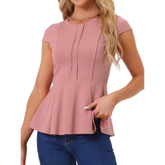DARING DIVA Women's Peplum Cap Sleeve Business Casual Top 2XL Dusty Pink
