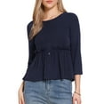 thumbnail image 1 of DARING DIVA Women's Peplum Crew Neck 3/4 Sleeve Ruffle Blouse S Dark Blue, 1 of 6
