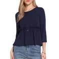 thumbnail image 1 of DARING DIVA Women's Peplum Crew Neck 3/4 Sleeve Ruffle Pullover Blouses XS Dark Blue, 1 of 6