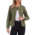 thumbnail image 1 of DARING DIVA Women's Peplum Hem Button Down Collarless Jean Jacket M Army Green, 1 of 6