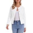thumbnail image 1 of DARING DIVA Women's Peplum Hem Button Down Collarless Jean Jacket S White, 1 of 6