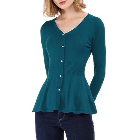 DARING DIVA Women's Peplum Top Smocked Long Sleeve Knit Sweater L Blue Green