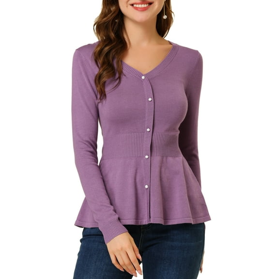 DARING DIVA Women's Peplum Top Smocked Long Sleeve Knit Sweater M Purple