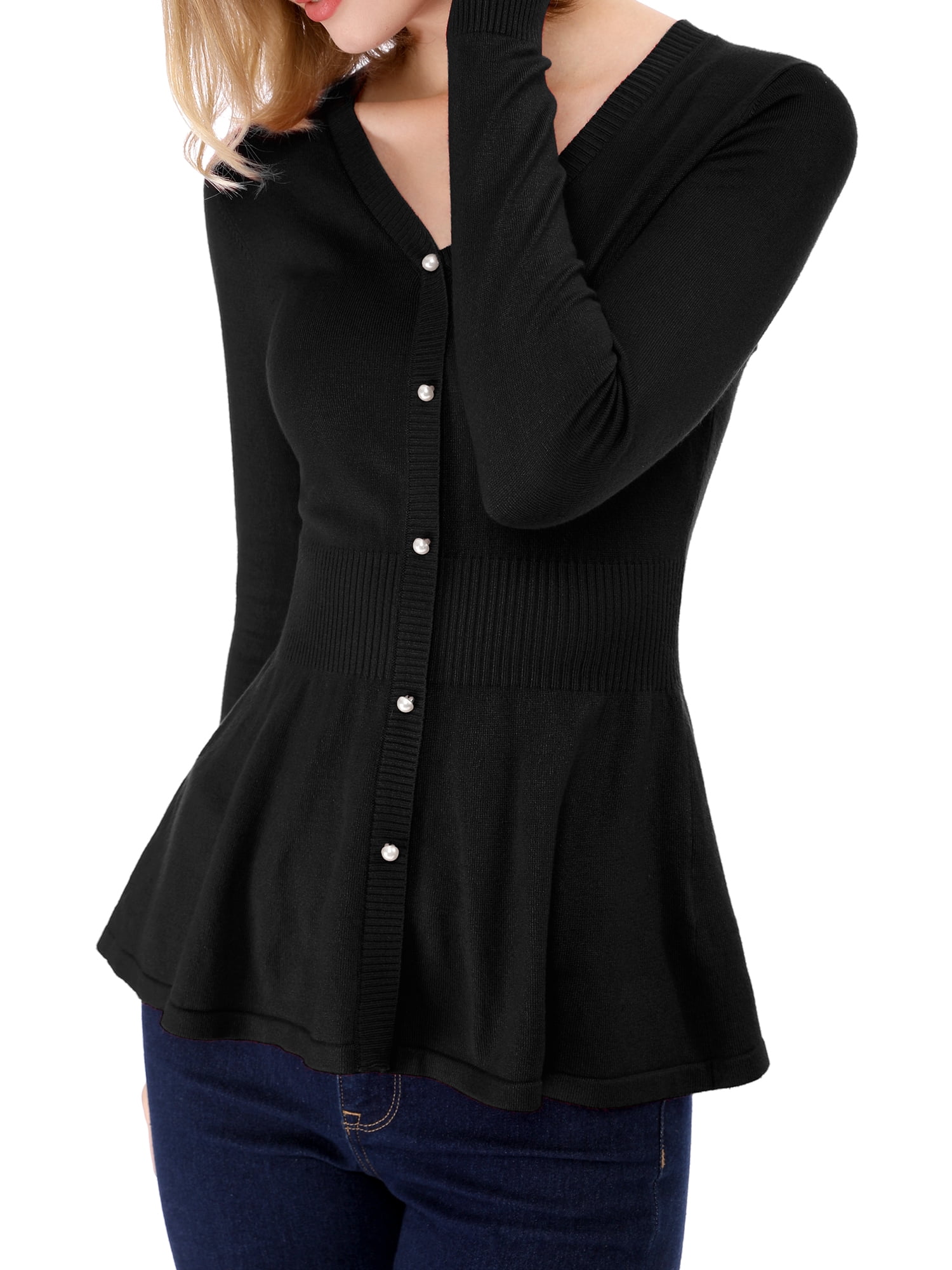 DARING DIVA Women's Peplum Top Smocked Long Sleeve Knit Sweater XL Black