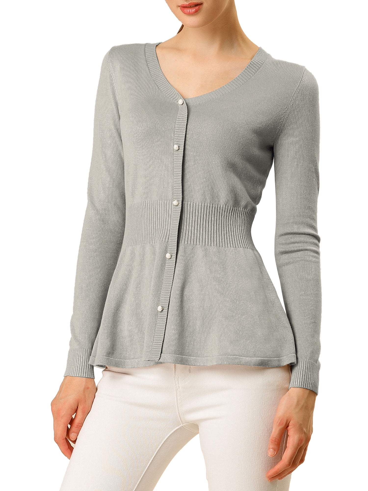 DARING DIVA Women's Peplum Top Smocked Long Sleeve Knit Sweater XS Grey