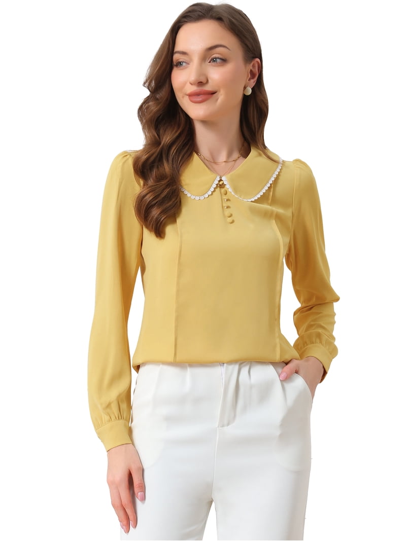 DARING DIVA Women's Peter Pan Collar Button Chiffon Blouse XS