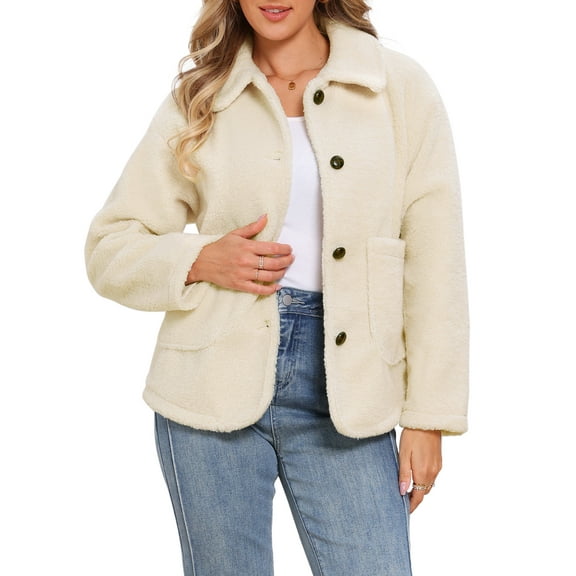 DARING DIVA Women's Peter Pan Collar Button Down Coat M Beige