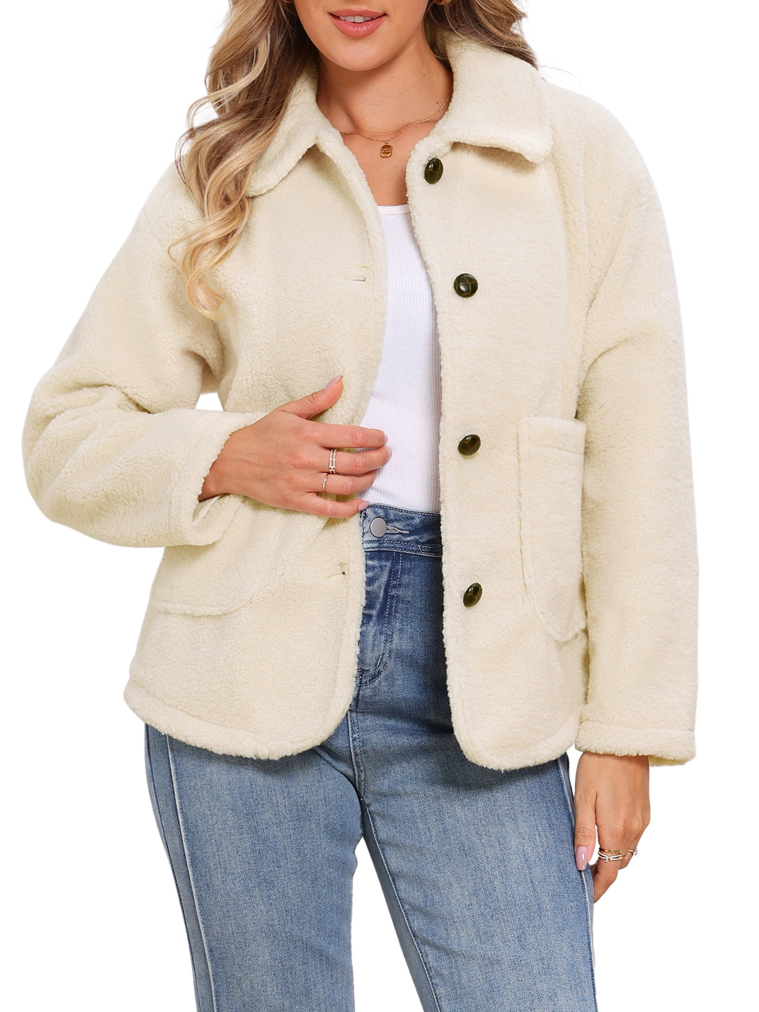 DARING DIVA Women's Peter Pan Collar Button Down Coat XL Beige