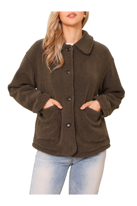 Women's Peter Pan Collar Button Down Coat XS Brown