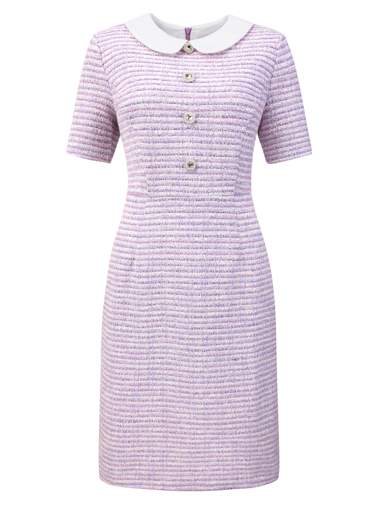DARING DIVA Women's Peter Pan Collar Cocktail Short Sleeve Tweed Dresses L Light Purple