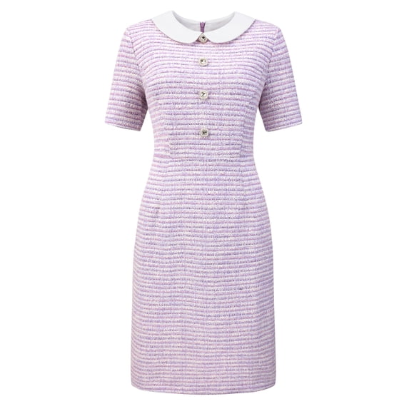 DARING DIVA Women's Peter Pan Collar Cocktail Short Sleeve Tweed Dresses S Light Purple