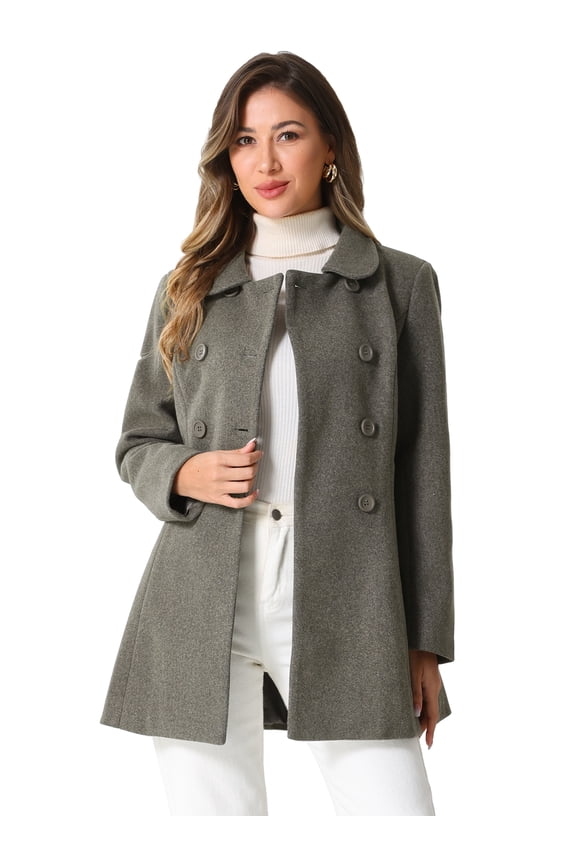DARING DIVA Women's Peter Pan Collar Double Breasted Winter Trench Coat Dusty Dark Grey M